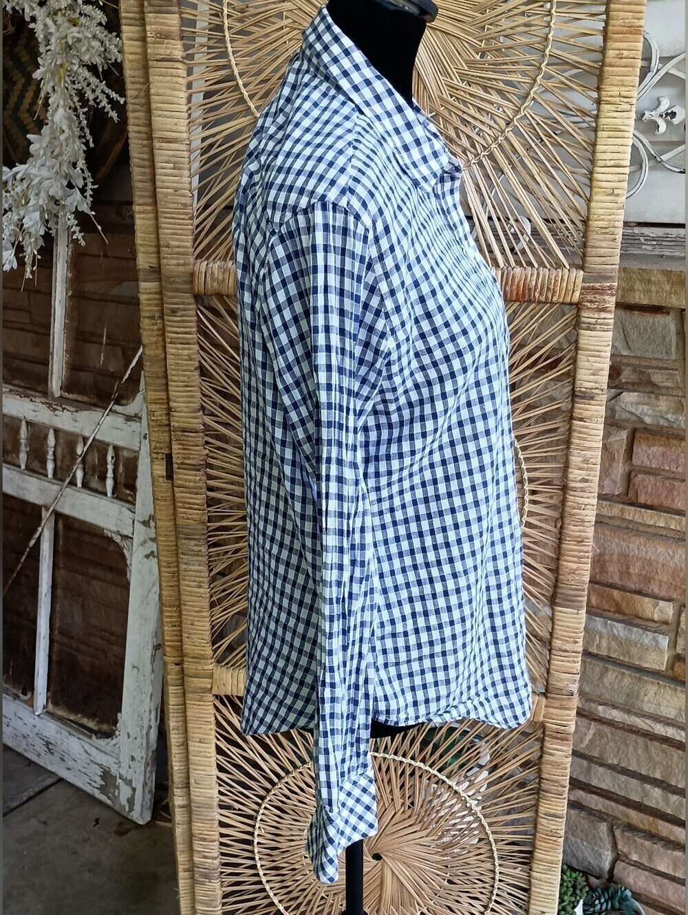 Rails Anthropologie Navy and White 100% Cotton Gingham Button-Down Shirt_M - Picture 5 of 10